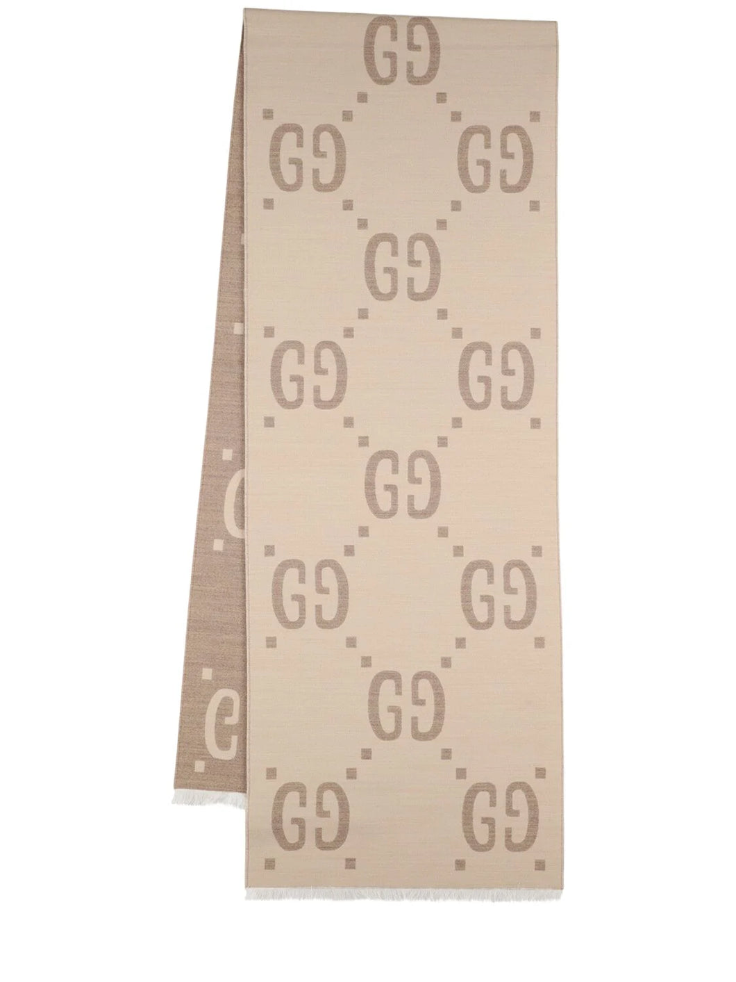 Sciarpa GUCCI in lana e seta Jacquard con motivo GG in Avorio e Beige