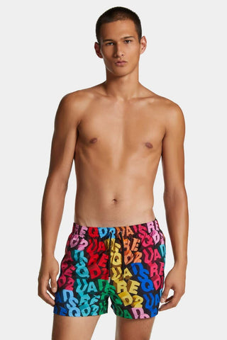 Costume DSQUARED2 Allover Logo Midi Swim Boxer - Moda & Modi Luxury