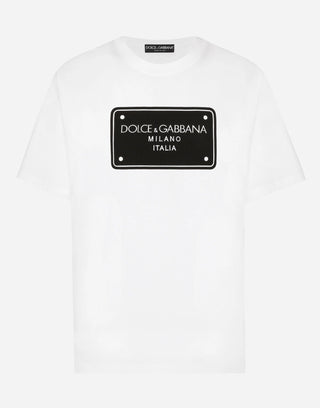 T-shirt DOLCE&GABBANA in cotone con ricamo placca logata in bianco - Moda & Modi Luxury